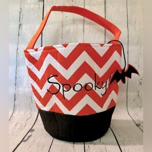 Halloween Bucket Bag Orange Chevron,BlackTrim Bottom and Embroidered w/Spooky!
